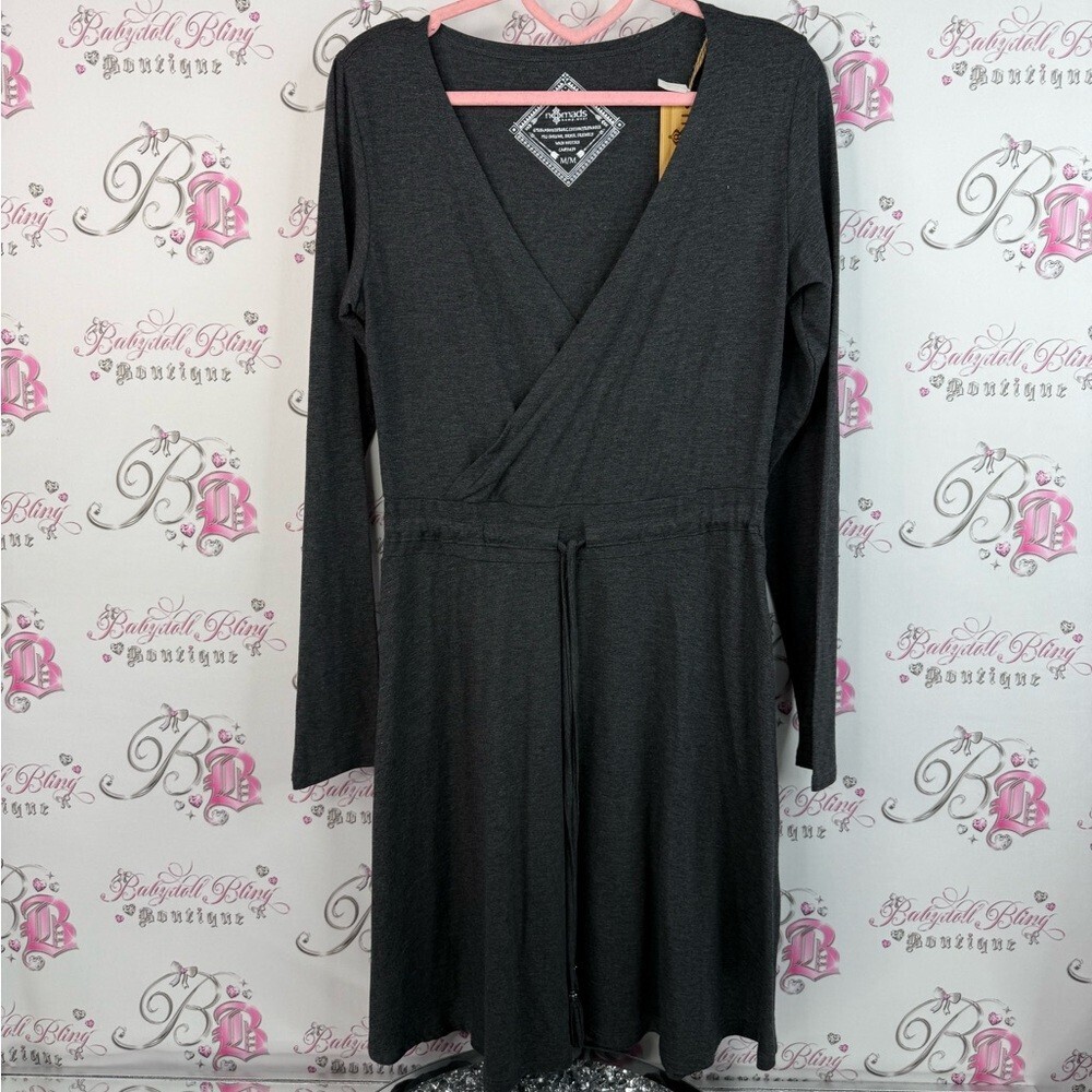 Nomads hemp wear dress tassel detail grey beads Chic Charcoal Long Sleeve Dress